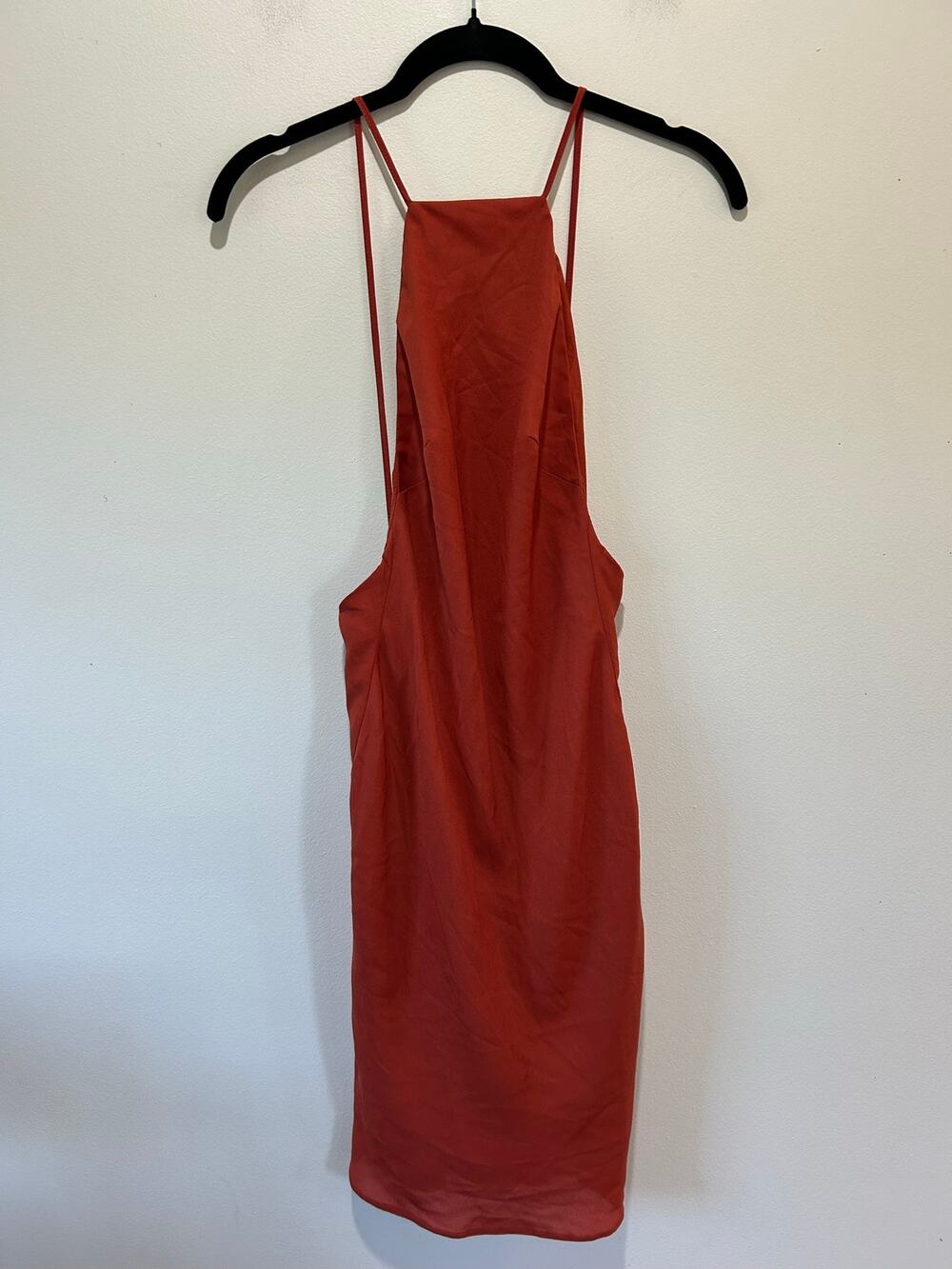 Asos dress rust red orange high neck womens 4 open back midi sleek party